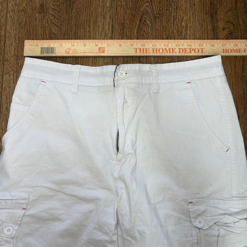 Beverly Hills Polo Club White Cargo Shorts Mens 34 Stretch Cotton Utility Baggy - Picture 5 of 11
